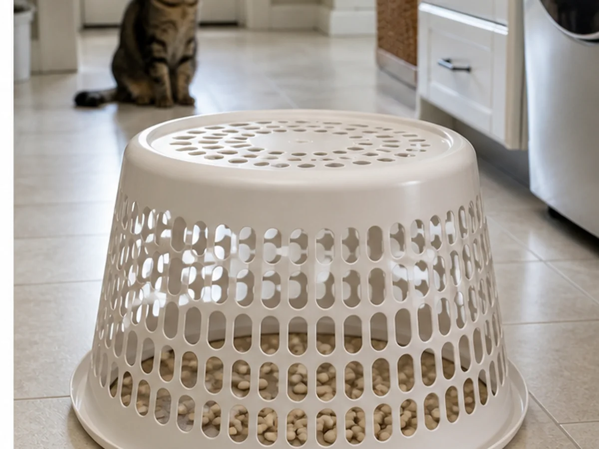 Cat safely separated from beans in a household scene about what to do if your cat ate beans