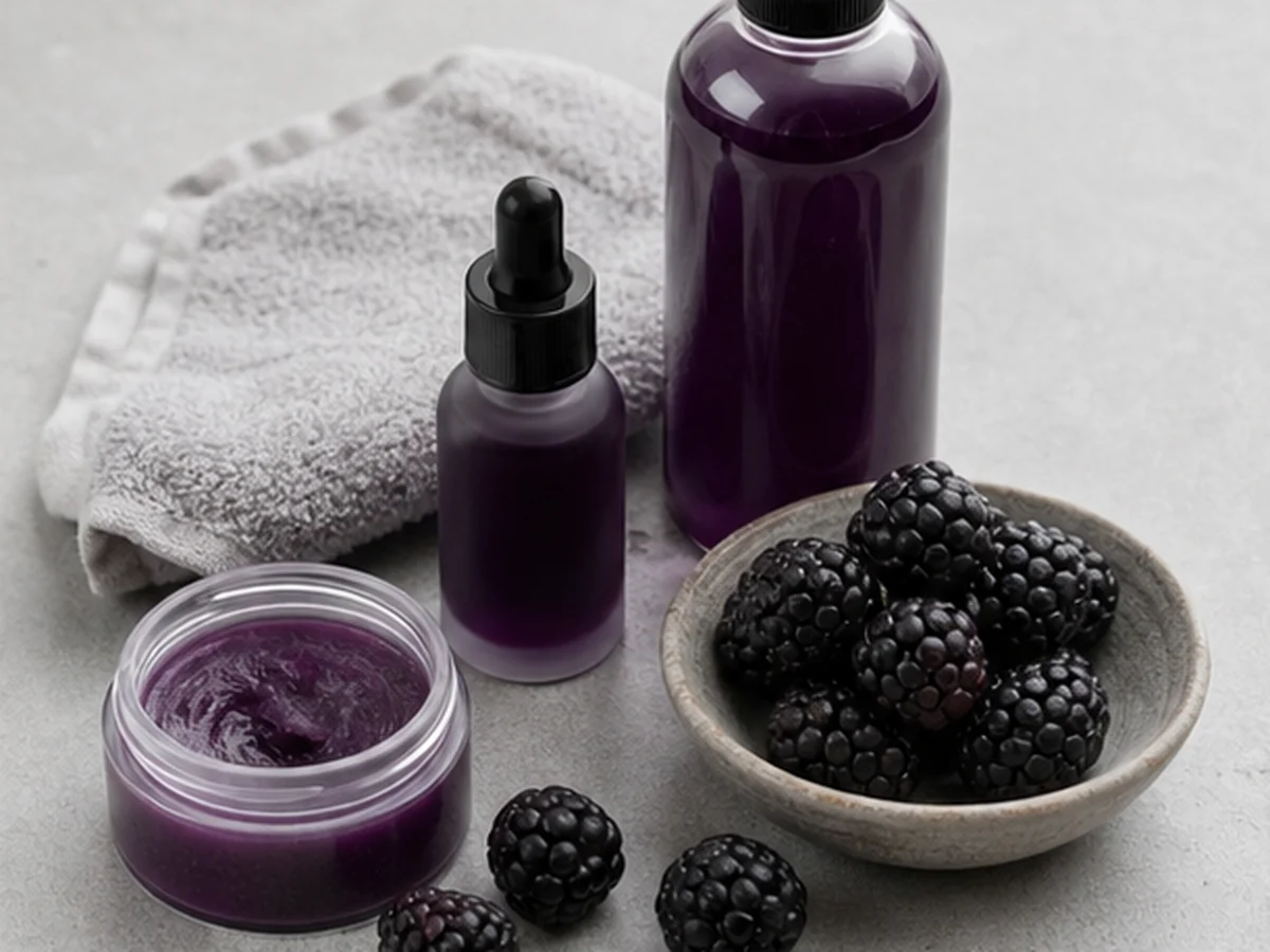 Unbranded household products beside blackberries