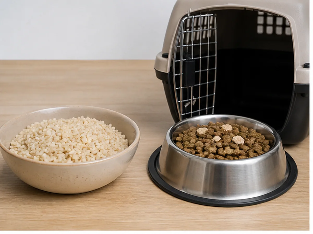 Cat safely separated from brown rice in a household scene about when to call and what to report