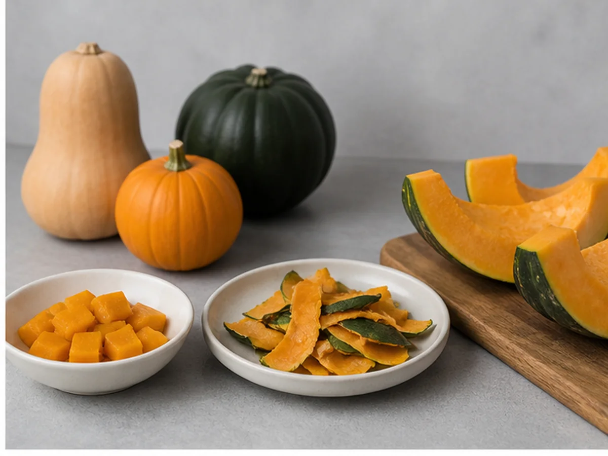 Cat safely separated from butternut squash in a household scene about comparing squash forms on the site