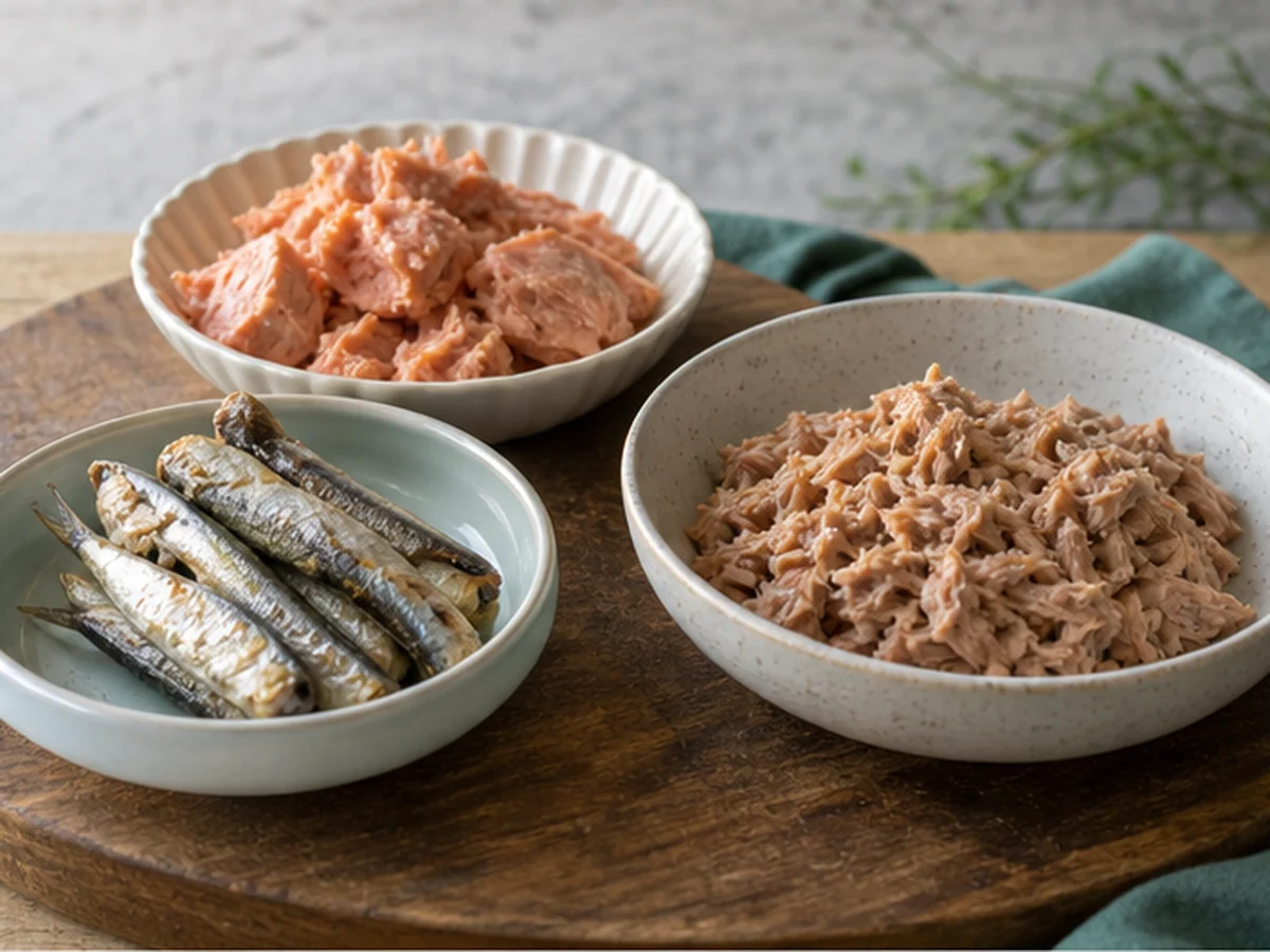 Canned Tuna arranged in a natural kitchen scene