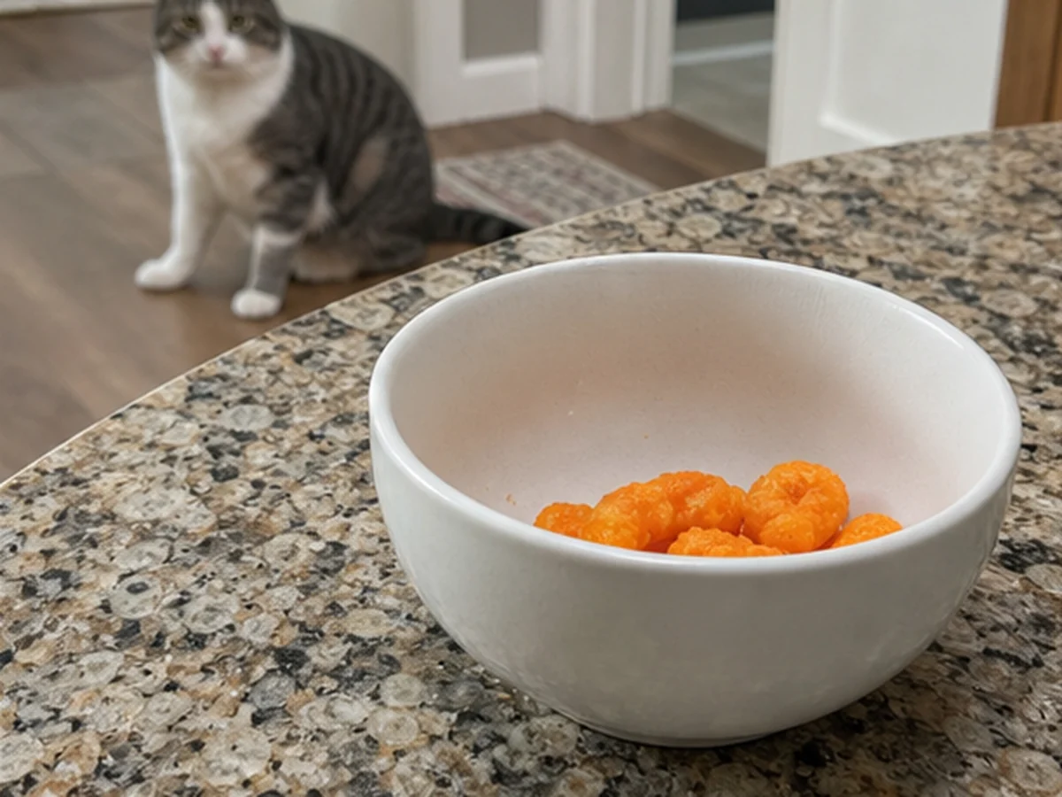 Cat kept behind a kitchen scene involving chia seeds