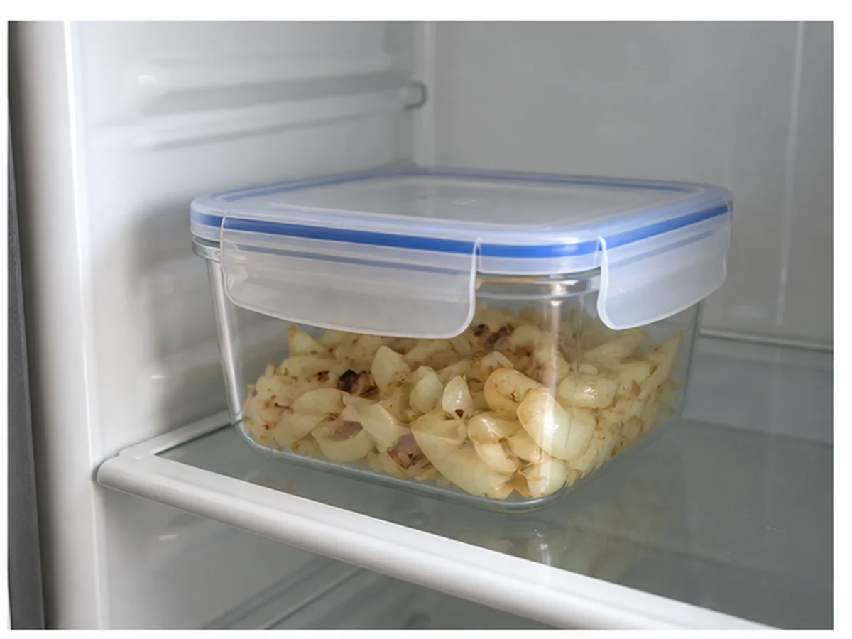 Cat safely separated from cooked onions in a household scene about preventing the next exposure