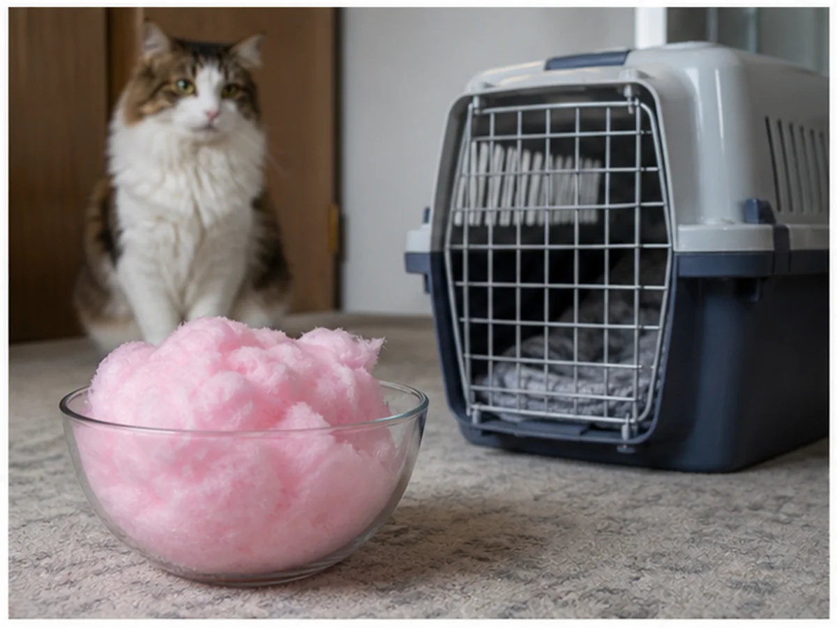 Cat safely separated from cotton candy in a household scene about why sugar will not fix poor appetite
