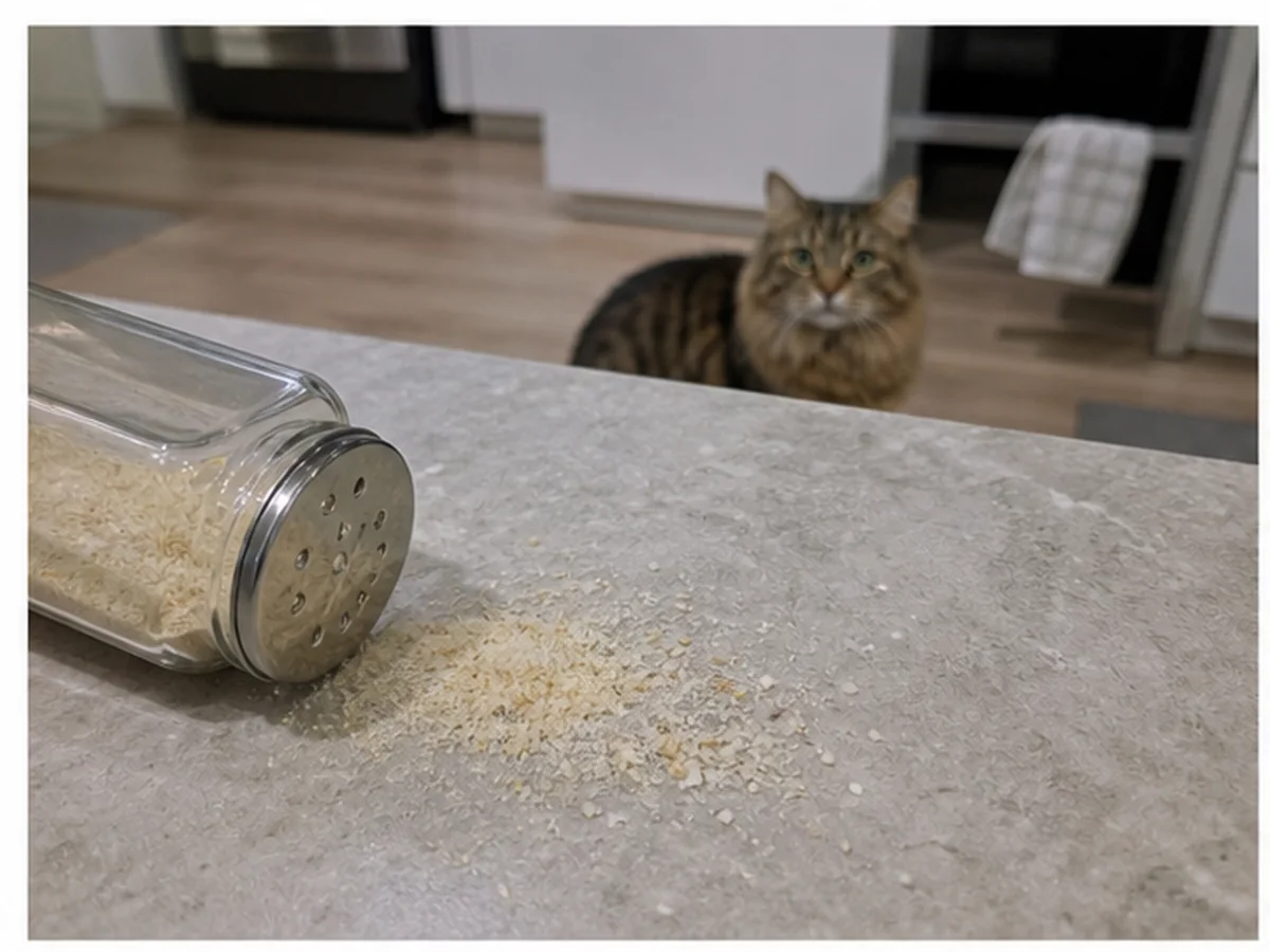 Cat safely separated from dried mango in a household scene about a clean monitoring and call plan