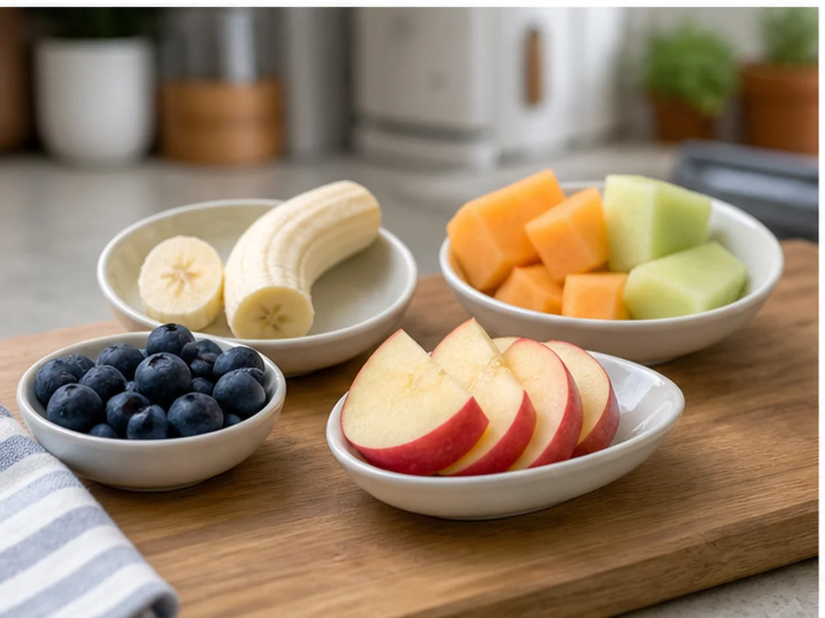 Cat safely separated from fruit in a household scene about why cats do not need fruit