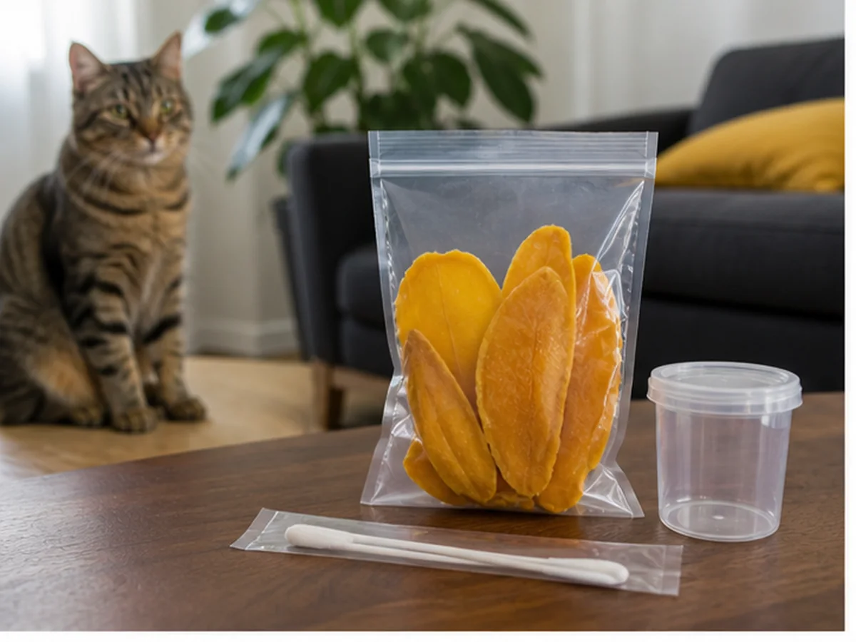 Cat safely separated from garlic powder in a household scene about kitchen quantities are not toxicology measurements