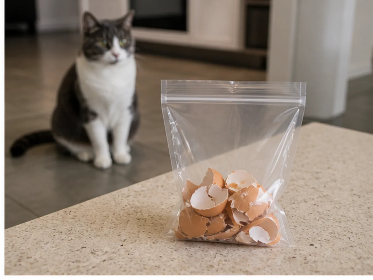 Cat safely separated from goat cheese in a household scene about a better way to share snack time