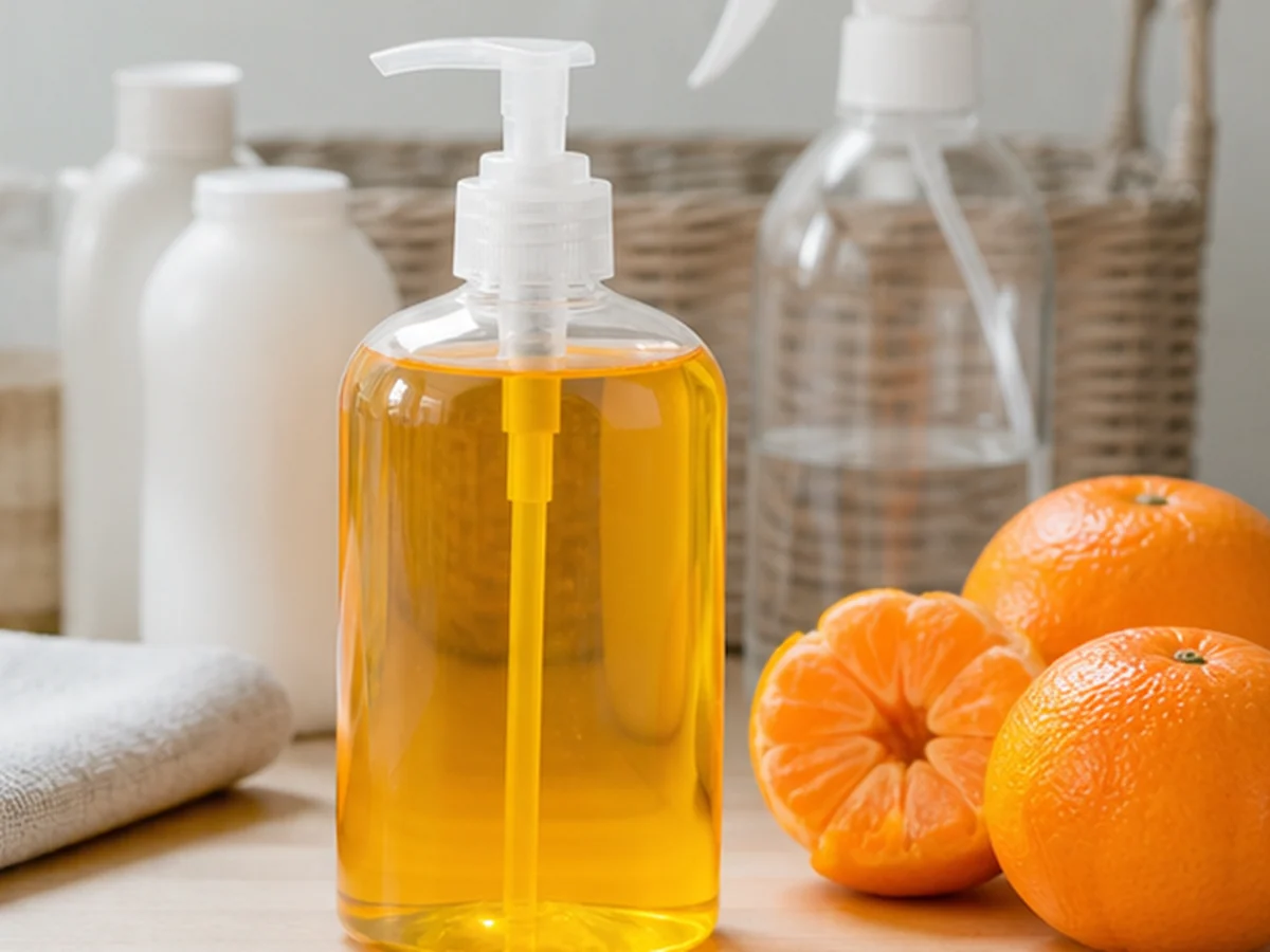 Unbranded household products beside mandarin oranges