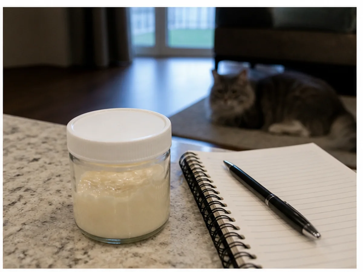 Cat safely separated from mayonnaise in a household scene about oil and egg allergies require a controlled history
