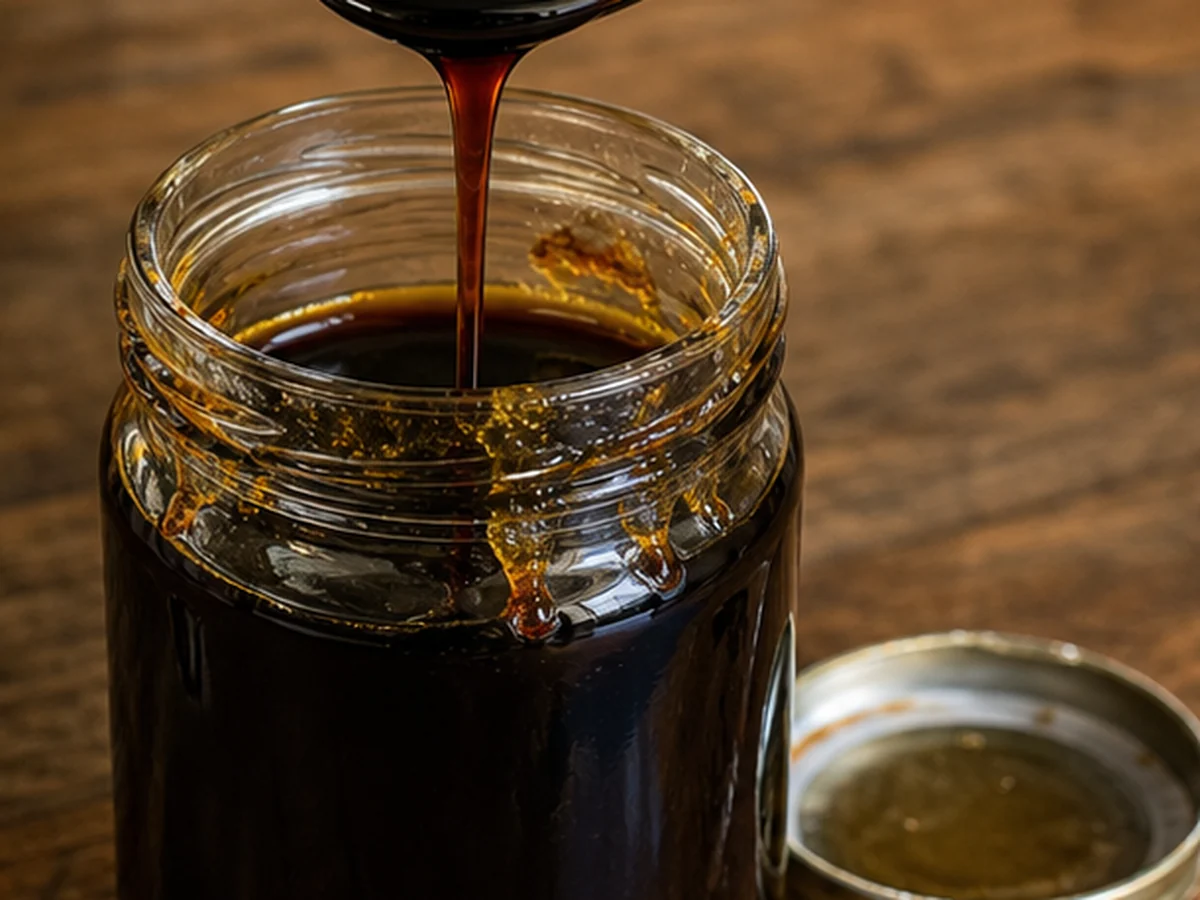 Cat kept behind a kitchen scene involving molasses