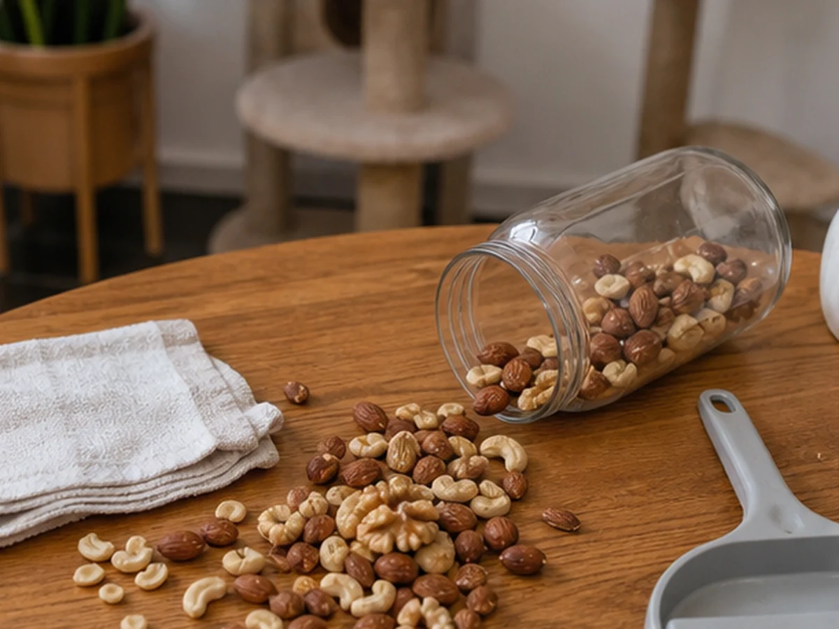 Nuts arranged in a natural kitchen scene