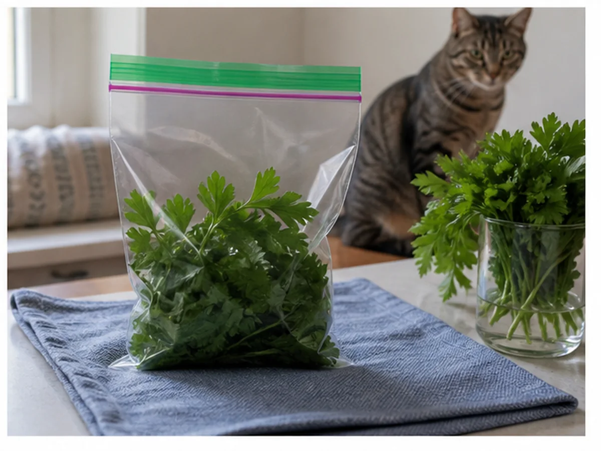 Cat safely separated from parsley in a household scene about what to document during observation