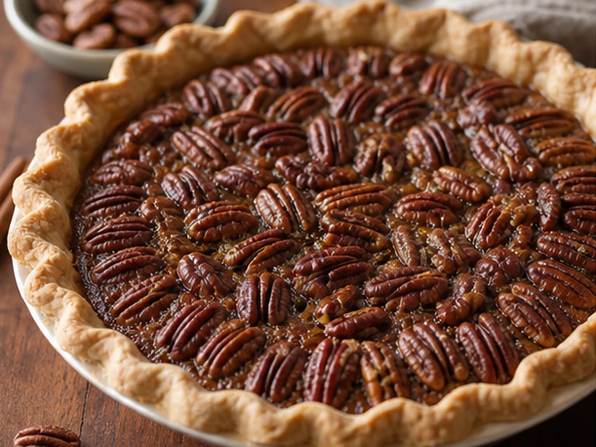 Pecan Pie arranged in a natural kitchen scene