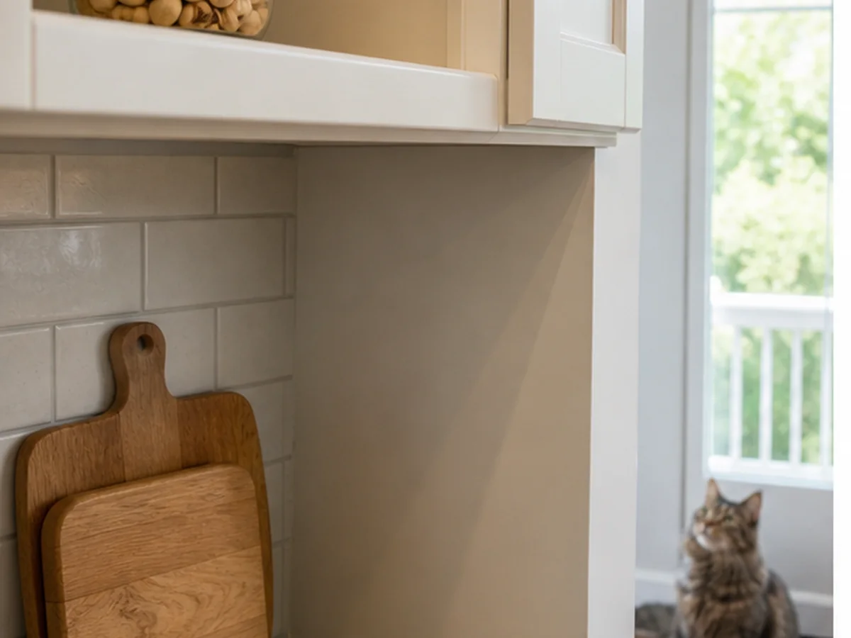 Cat safely separated from pistachios in a household scene about better rewards and prevention
