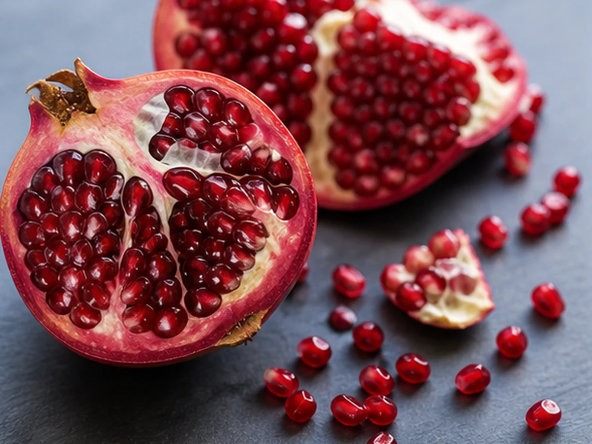 Pomegranate arranged in a natural kitchen scene