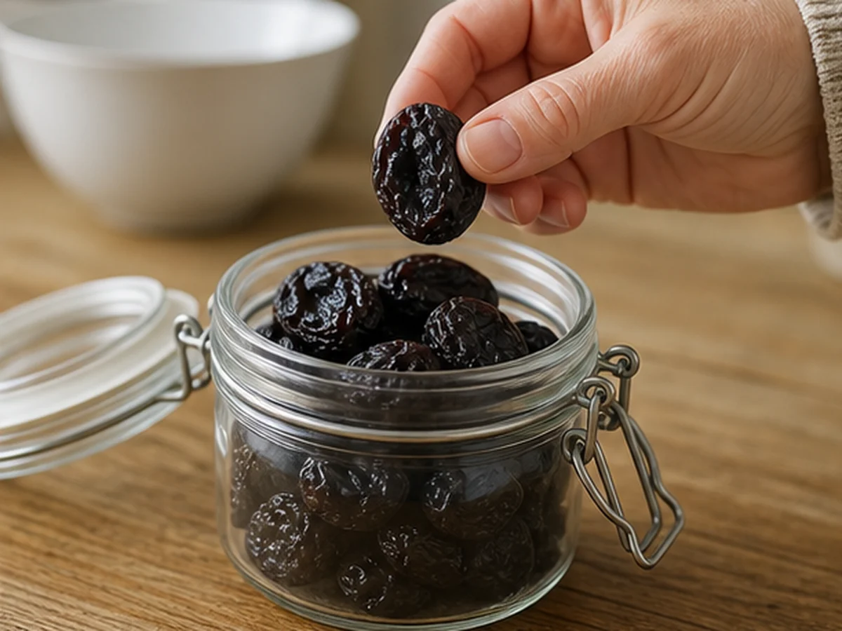 Secure kitchen storage scene involving prunes
