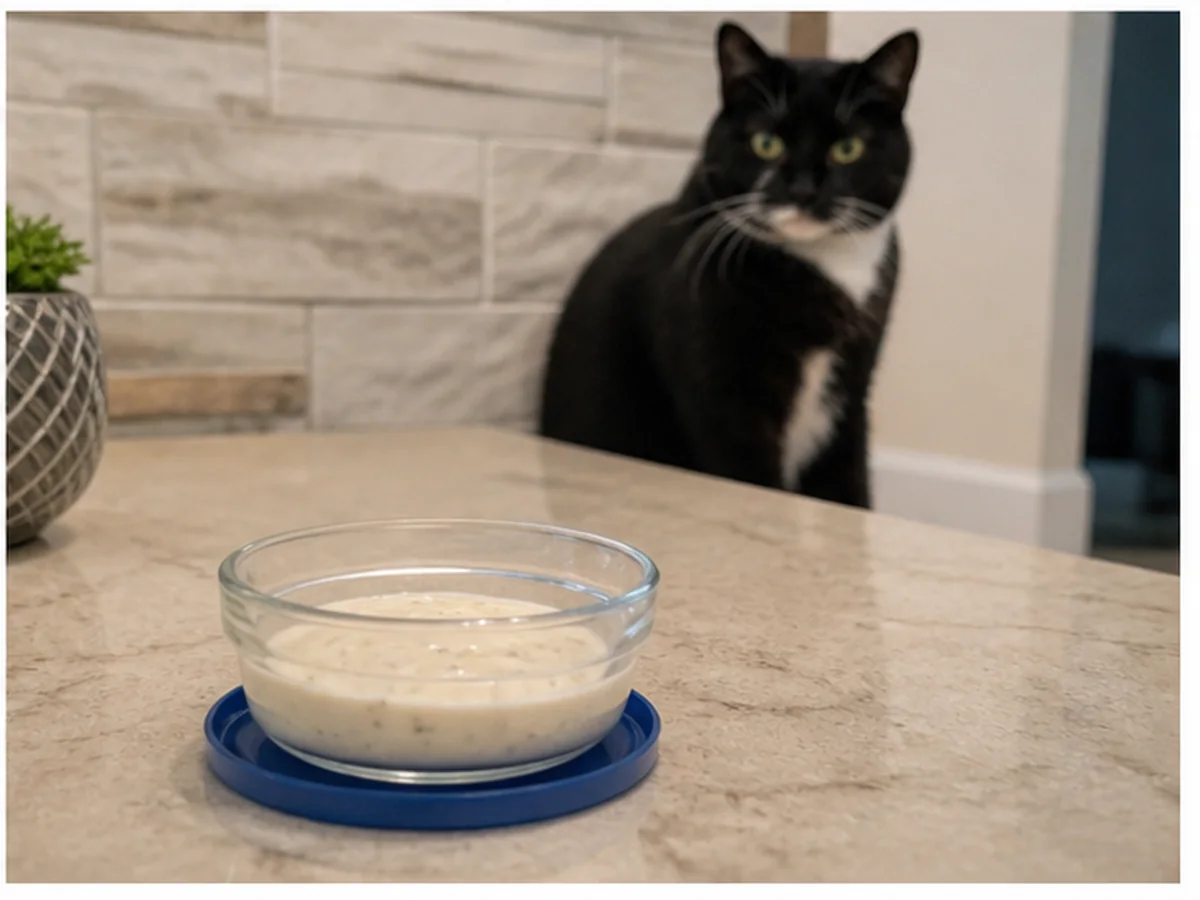 Cat safely separated from ranch in a household scene about monitoring after a known tiny lick