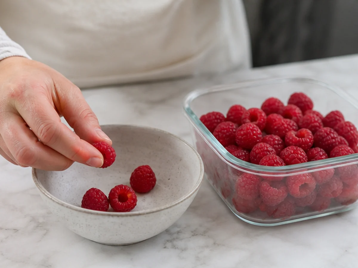 Raspberries arranged in a natural kitchen scene