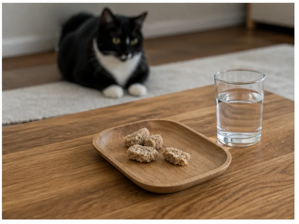 Cat safely separated from rye bread in a household scene about monitoring a known plain crumb