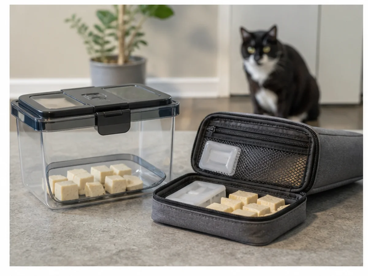 Cat safely separated from tofu in a household scene about a practical response to the stolen cube