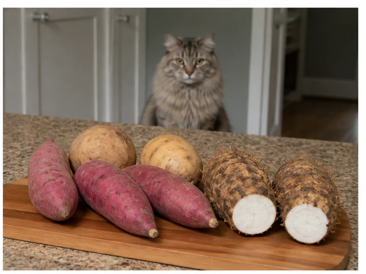 Cat safely separated from yams in a household scene about a few yam look-alikes deserve their own name